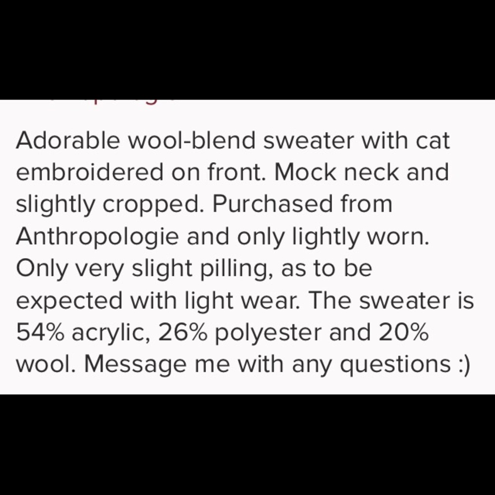 Anthropologie Cream Sweater with Cat Face Embroidery - Picture 3 of 8